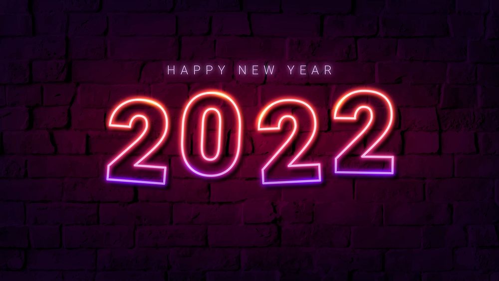 2022 neon HD wallpaper, high resolution new year desktop background psd