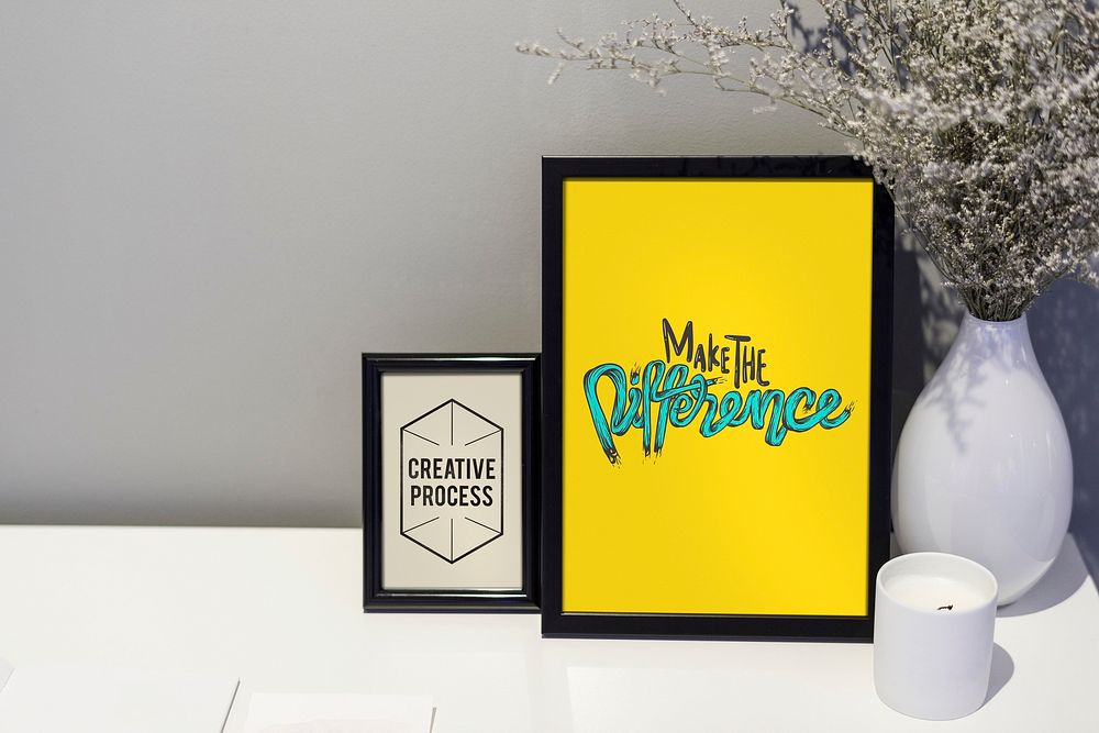 Creative quote and illustration in picture frames