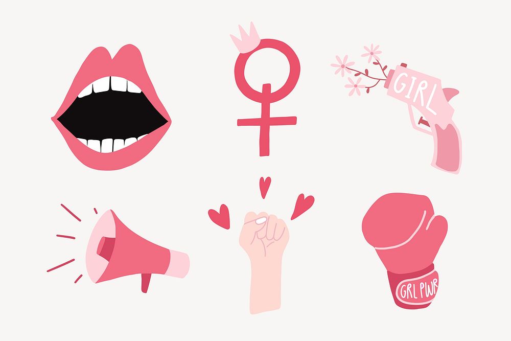 Feminism & girl power illustrations psd set