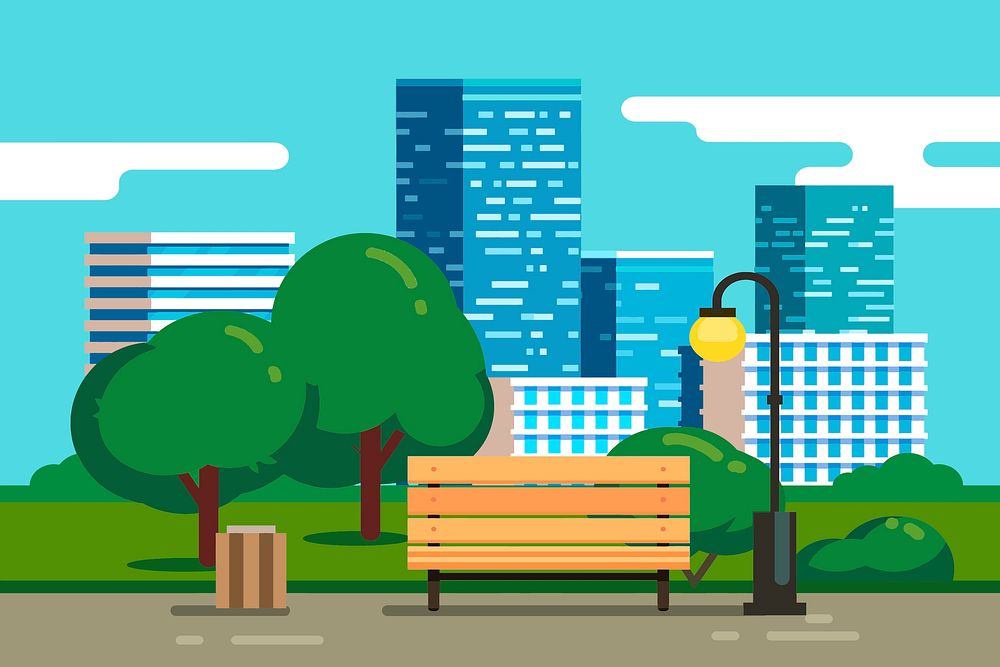 Park in city illustration background vector. 
