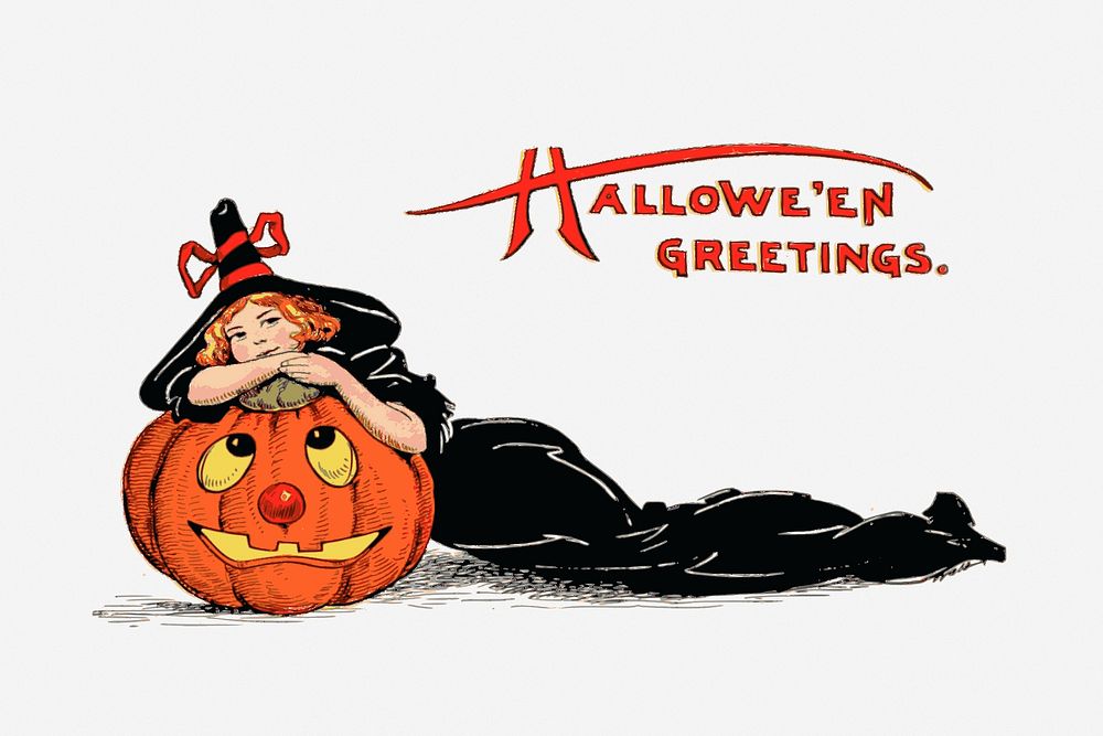 Halloween witch clipart, vintage festive illustration. Free public domain CC0 image.