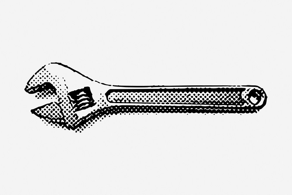 Monkey wrench drawing, vintage tool illustration. Free public domain CC0 image.