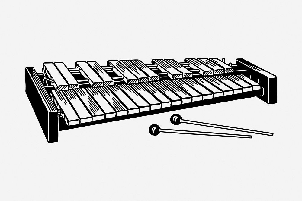 Xylophone drawing, vintage musical instrument illustration. Free public domain CC0 image.