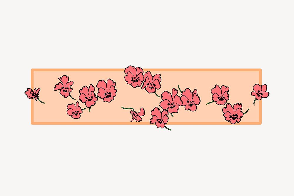 Pink flower divider clipart, decorative illustration. Free public domain CC0 image.