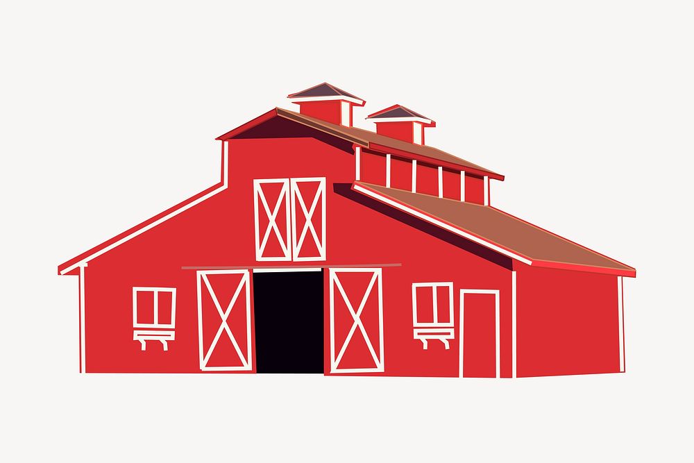Red barn clipart, farming illustration vector. Free public domain CC0 image.