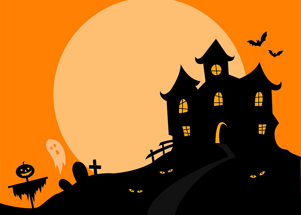 Haunted house background, Halloween celebration illustration. Free public domain CC0 image.