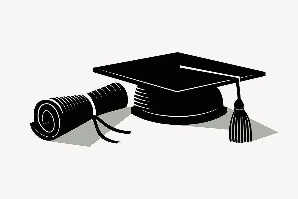 Graduation cap clipart, paper scroll  illustration. Free public domain CC0 image.