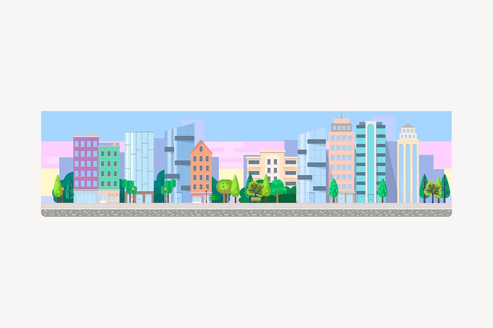 Cityscape divider clipart, pastel illustration. Free public domain CC0 image.