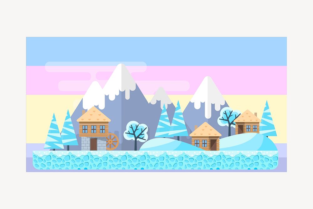Winter village clipart, pastel illustration vector. Free public domain CC0 image.