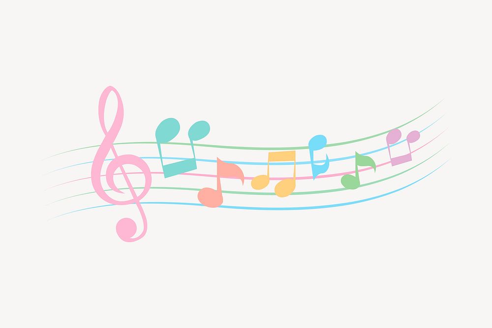 Music notes clipart, colorful illustration vector. Free public domain CC0 image.