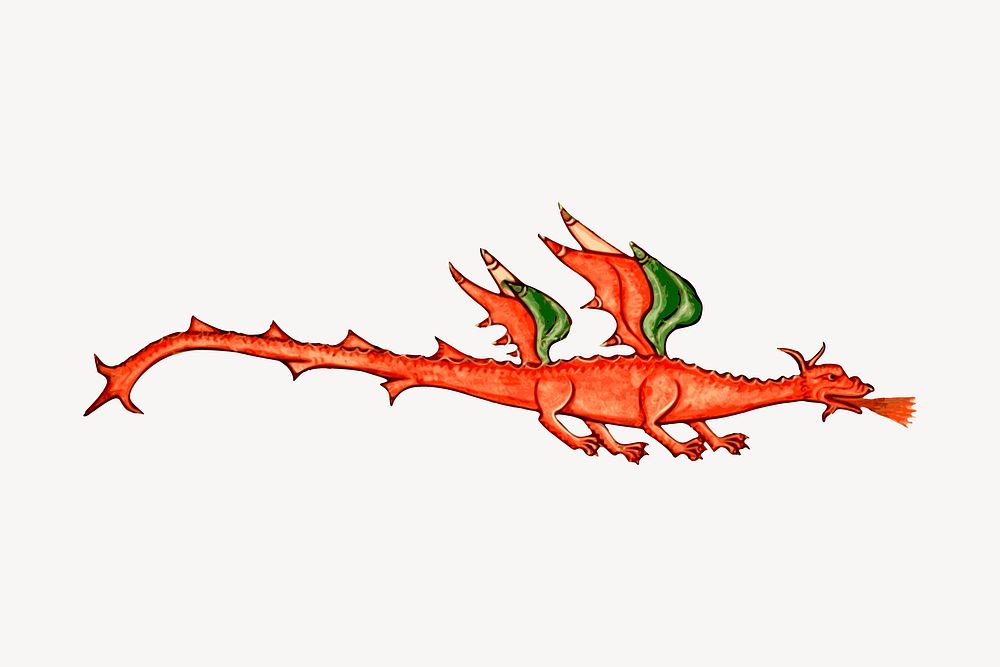 Fire dragon clipart, mythical creature illustration. Free public domain CC0 image.