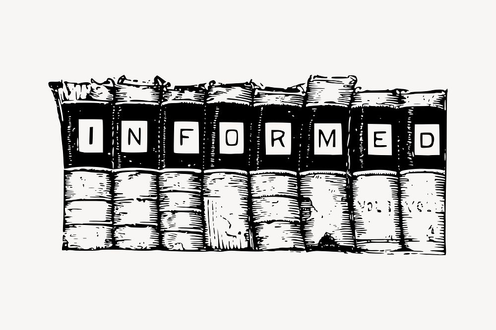 Informed typography clipart, books illustration. Free public domain CC0 image.