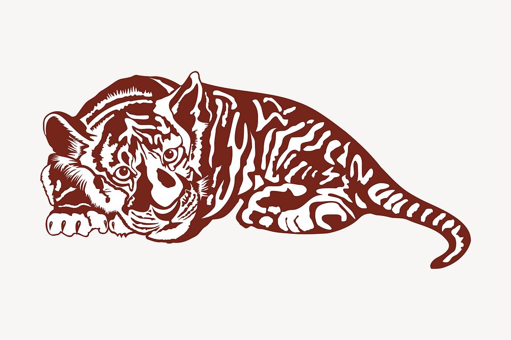 Baby tiger clipart, animal illustration vector. Free public domain CC0 image.