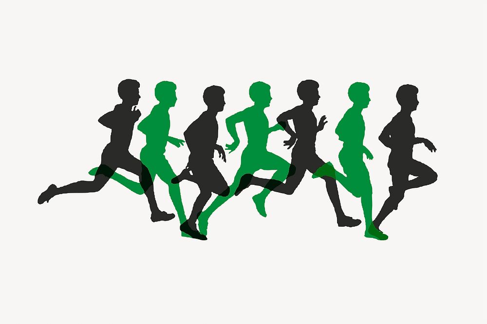 People running silhouette clipart, health illustration psd. Free public domain CC0 image.