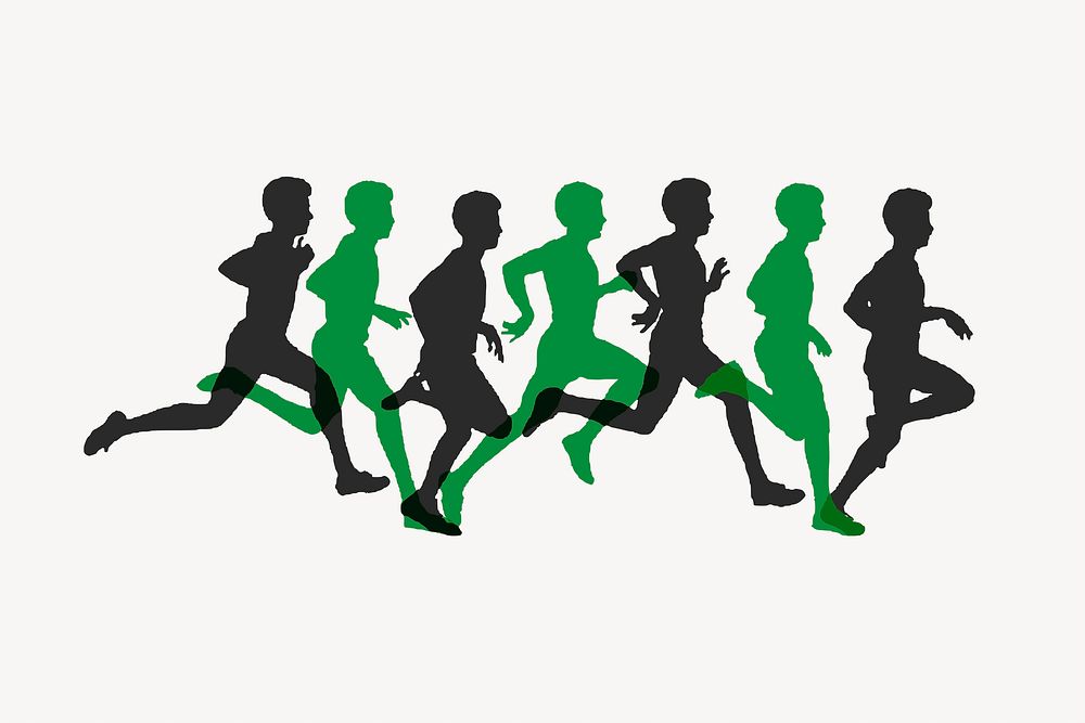 People running silhouette clipart, health illustration vector. Free public domain CC0 image.