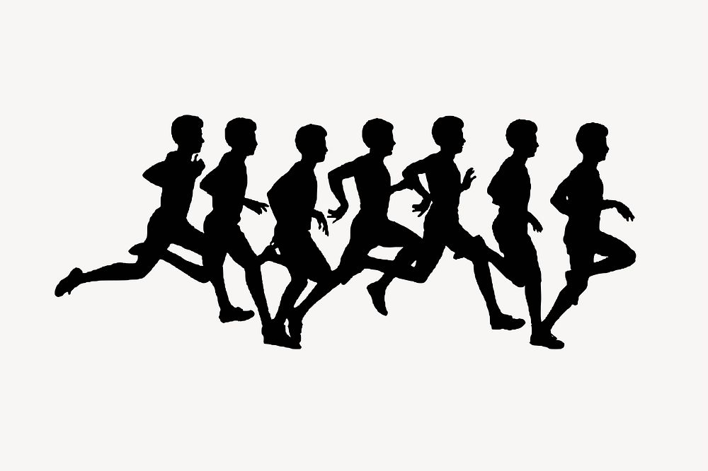 People running silhouette clipart, health illustration. Free public domain CC0 image.