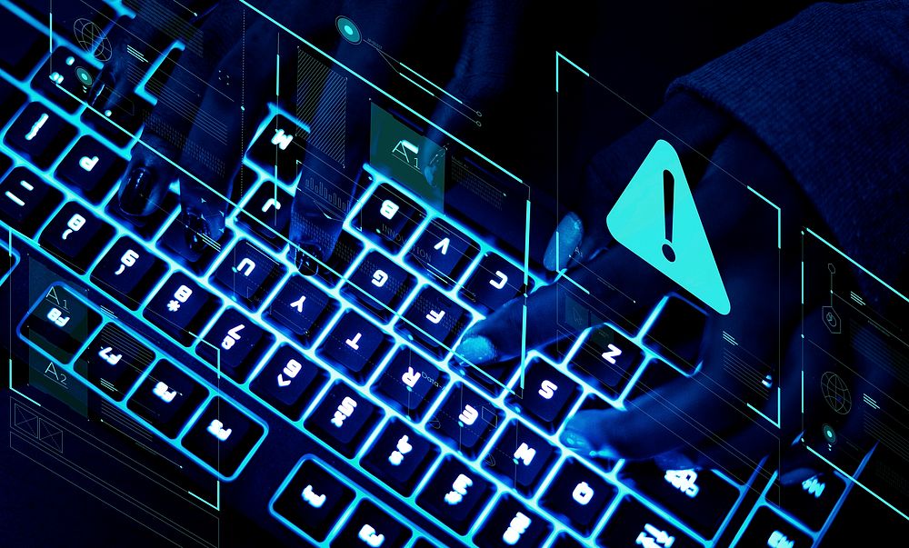 Closeup of a keyboard in ultraviolet light