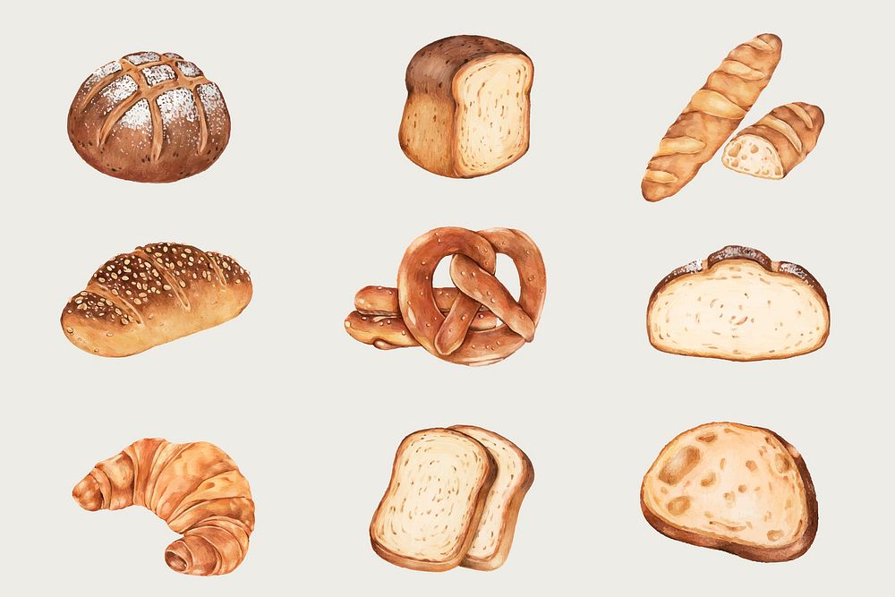 Fresh bread vector hand-drawn set 