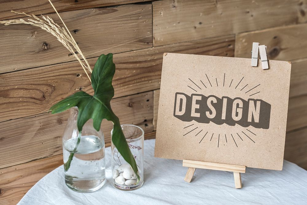Craft paper display on a table mockup