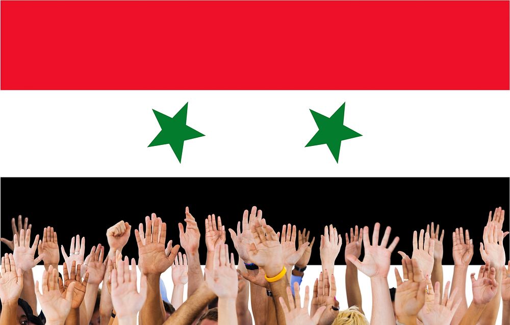 Syria National Flag People Hand Raised Concept