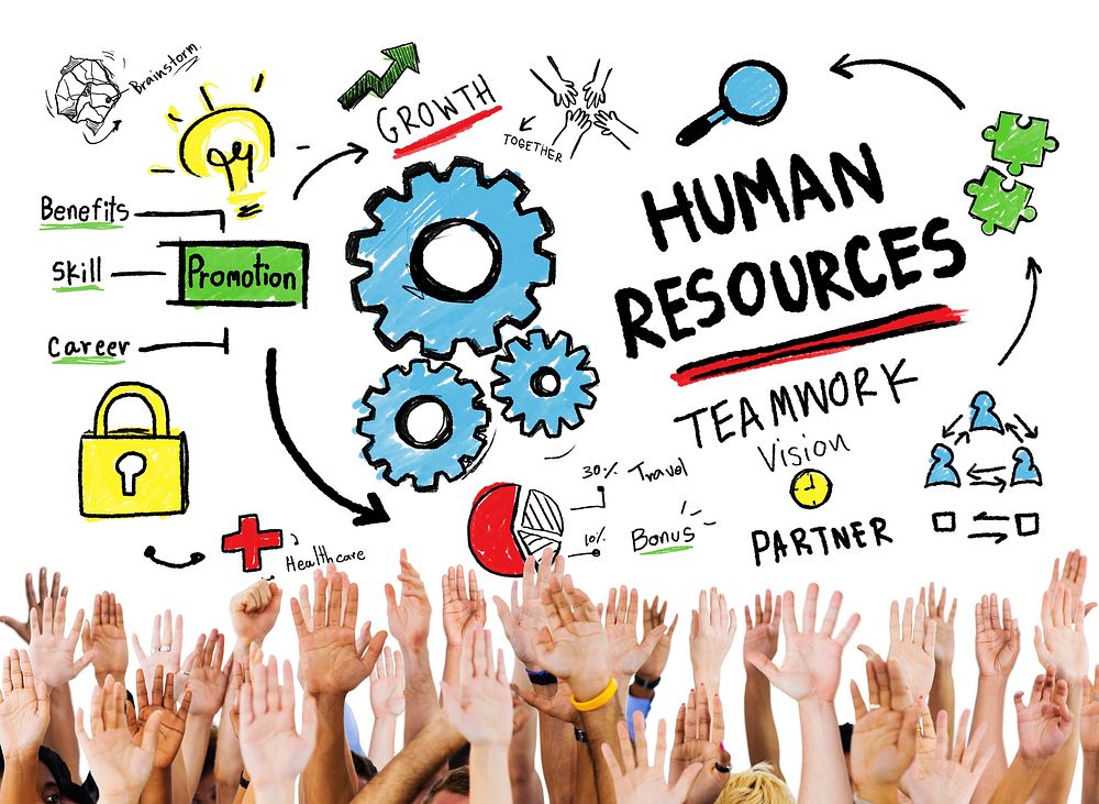 Human Resources Employment Teamwork Hands Raised Volunteer Concept