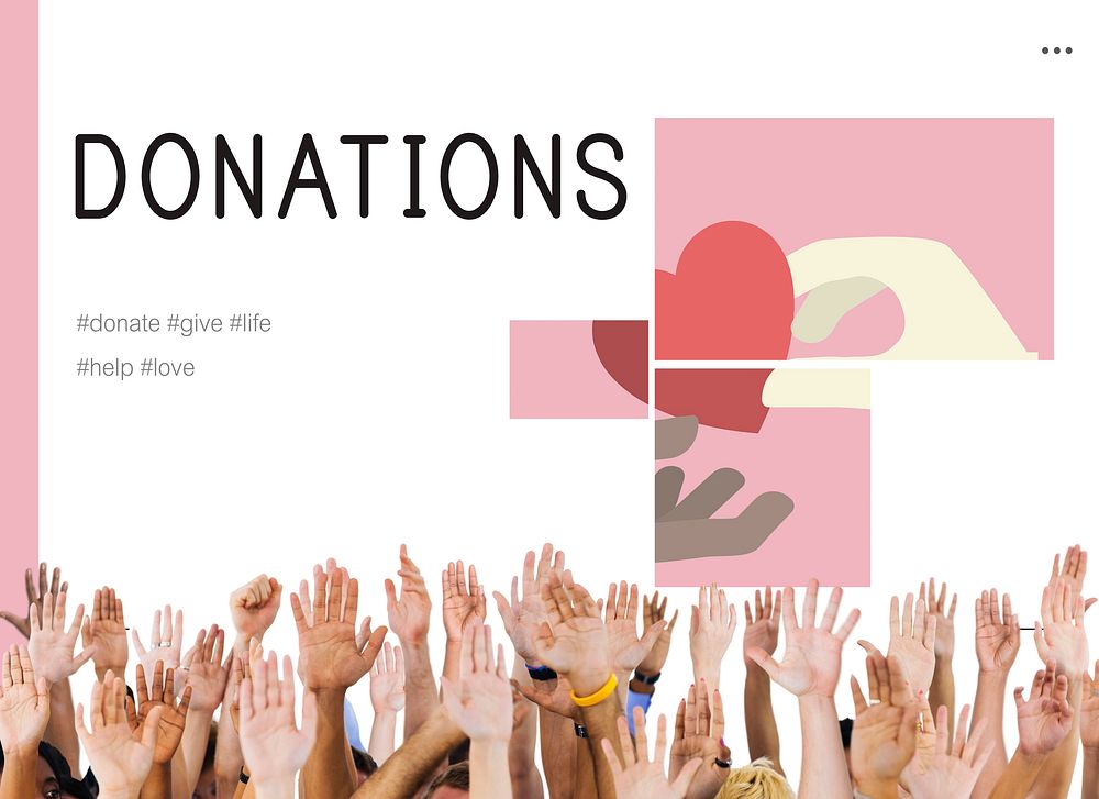 Human hands with charity donations campaign illustration