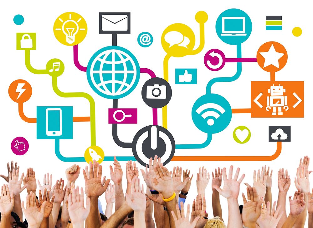 Arms Raised Global Communications Social Networking Online Concept