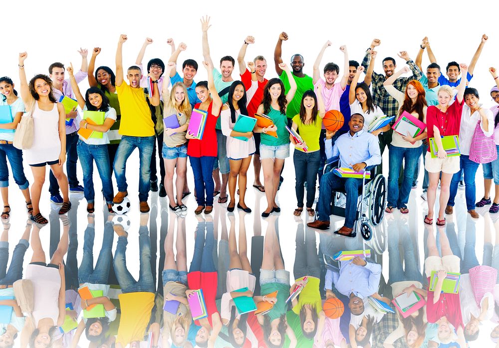 Diverse High School Students Arms Raised Concept