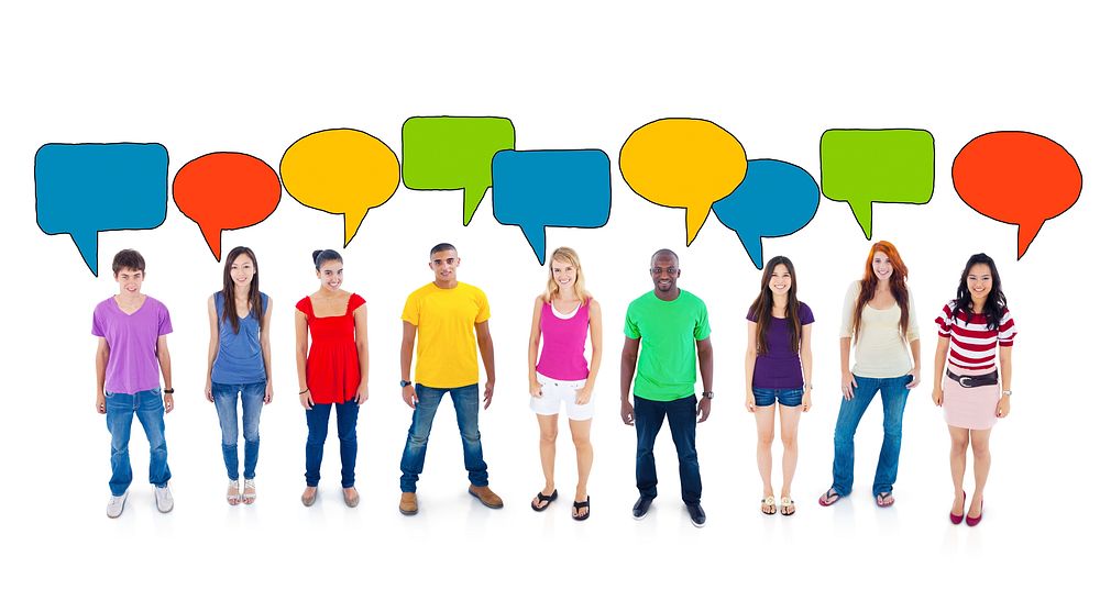 Multiethnic Group of Teenagers with Speech Bubbles