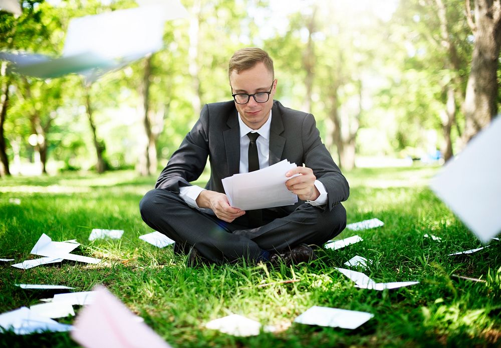 Businessman Looking Document Stress Worry Concept