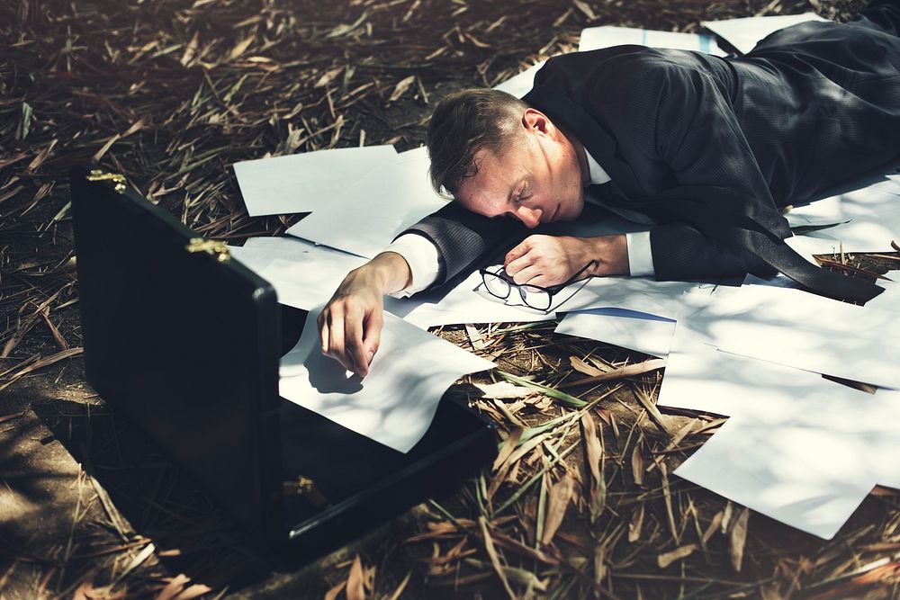Businessman Tired Lay Down Sleep Parcel Letter Concept