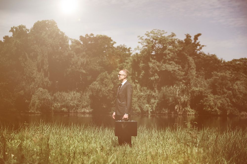 Business Man Forest Nature Stending Concept