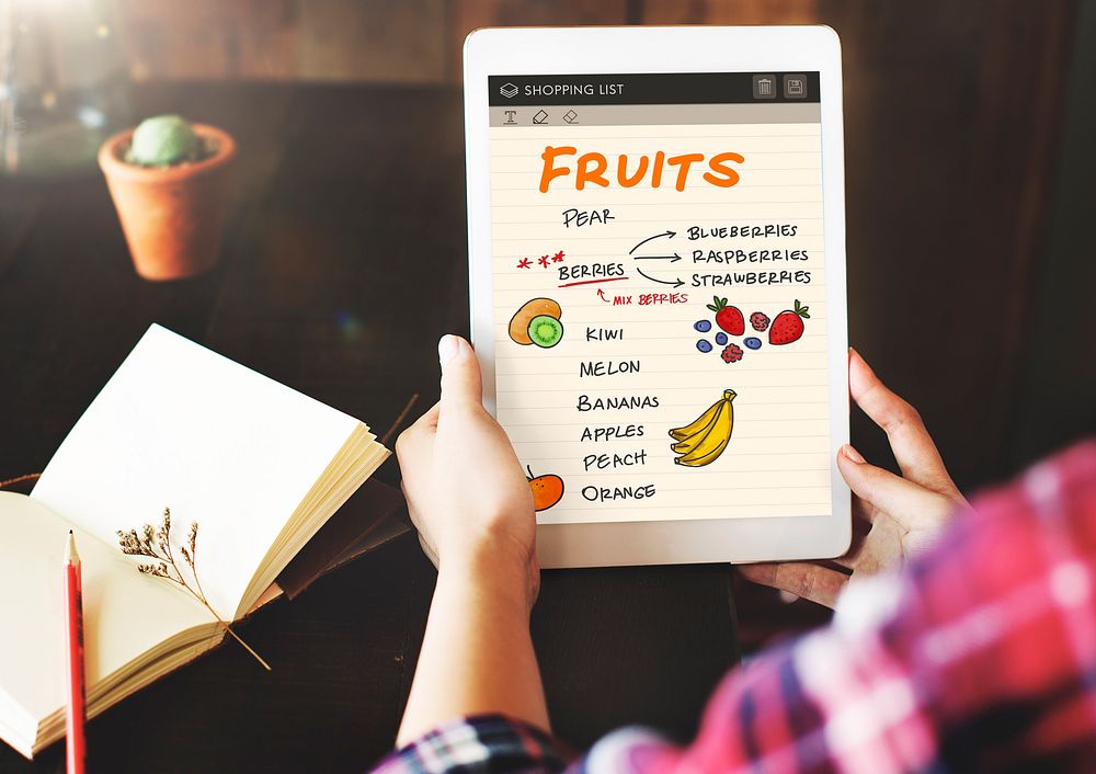 Fruits Berries Healthy Shopping List Concept