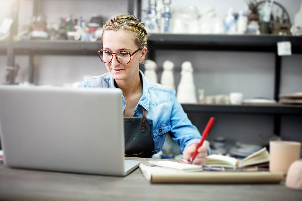 Craftsman Browsing Laptop Connection Technology Concept