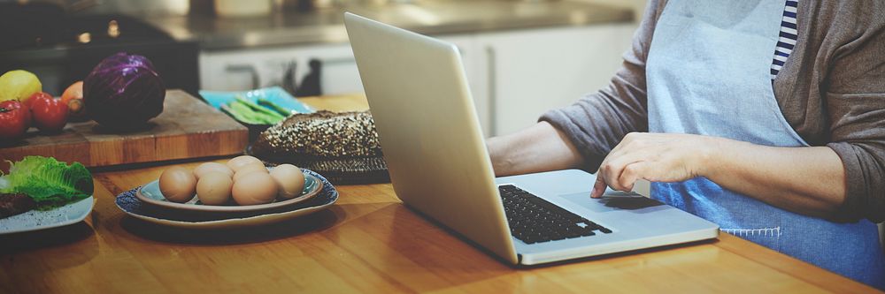 Woman Searching Processing Cooking Laptop 