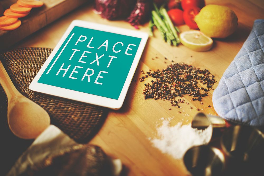 Digital Tablet Kitchen Food Vegan Copy Space Concept
