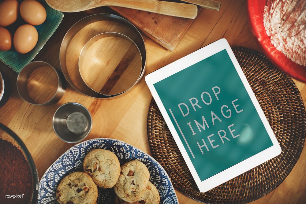 Digital Tablet Kitchen Bakery Cookies Copy Space Concept