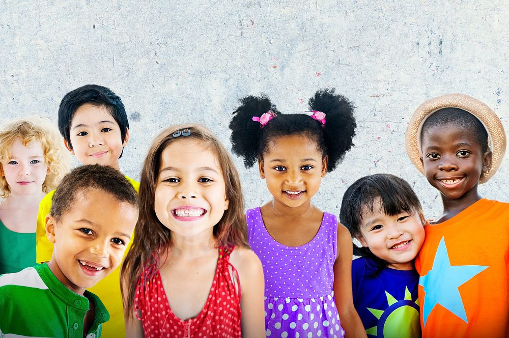 Group of diverse kids studio portrait