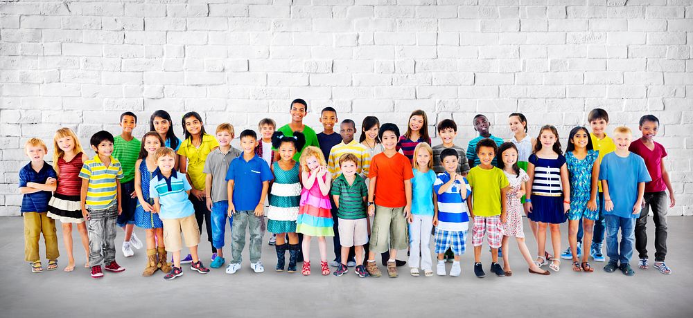 Group of diverse kids studio portrait