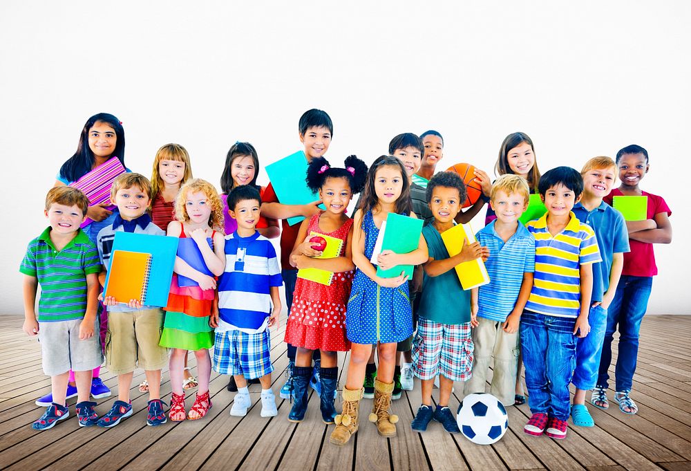 Group of diverse kids studio portrait