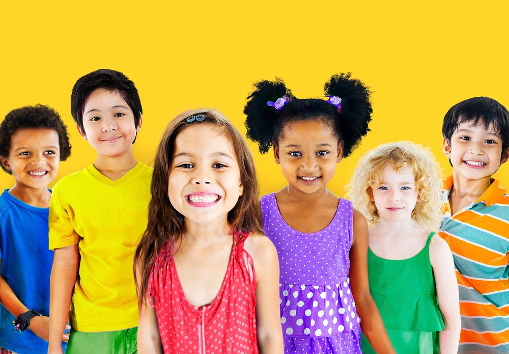 Group of diverse kids studio portrait