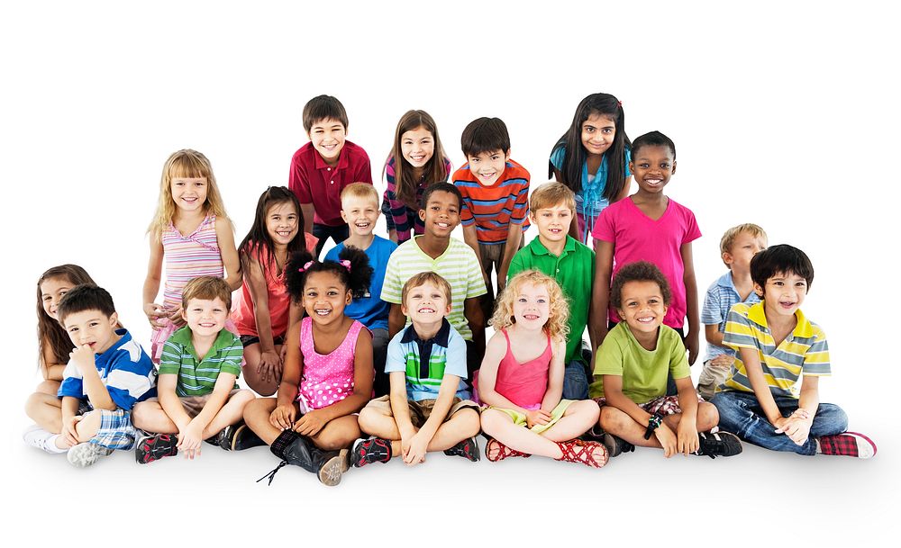 Group of diverse kids isolated on white