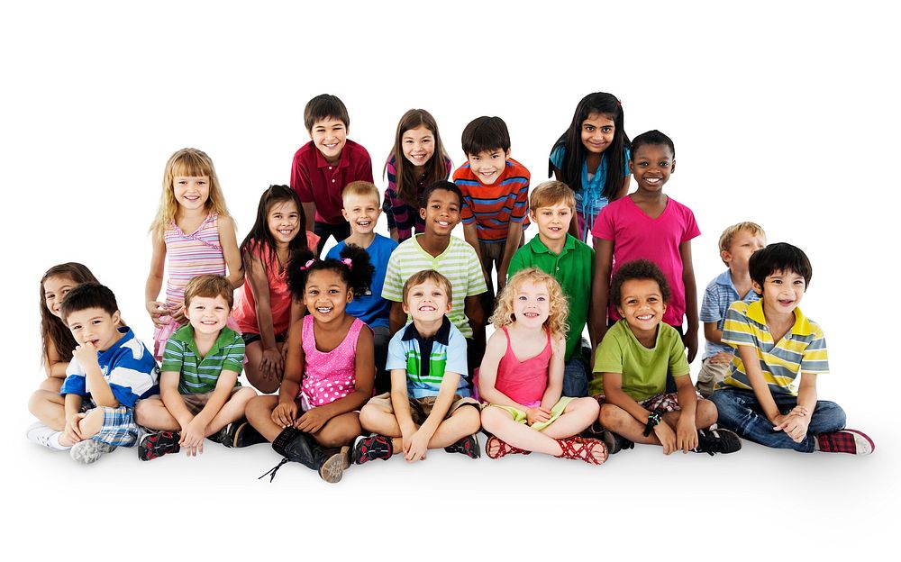 Group of diverse kids isolated on white