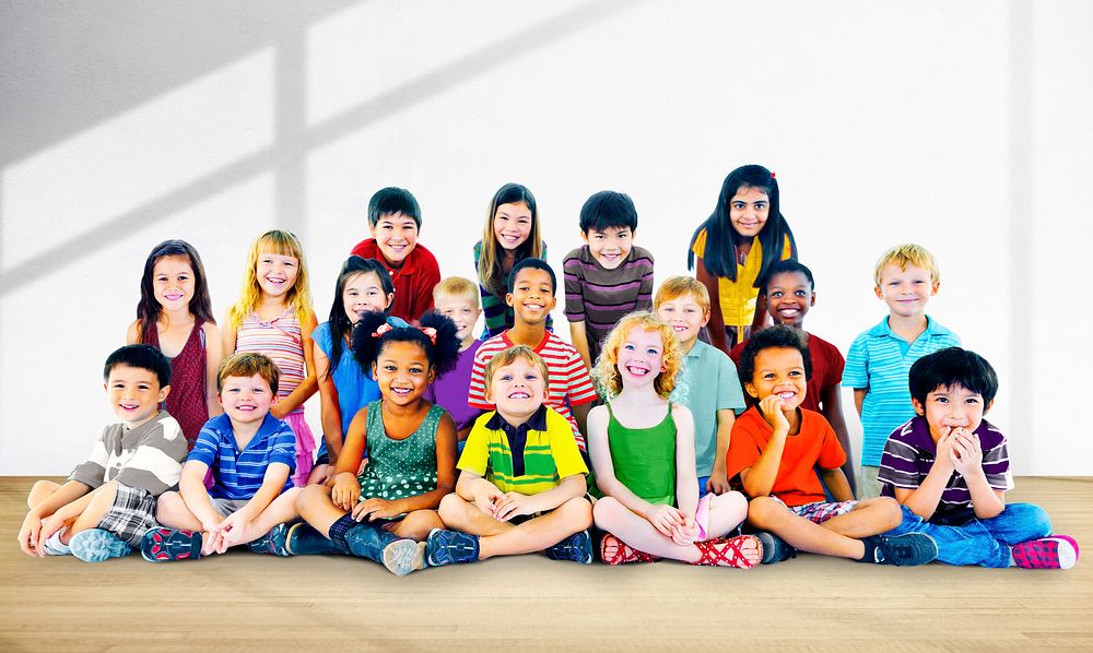 Group of diverse kids studio portrait