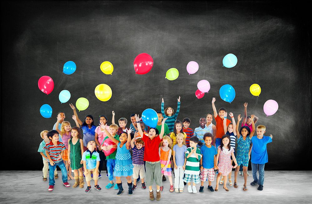 Multiethnic Children Smiling Happiness Friendship Balloon Concept