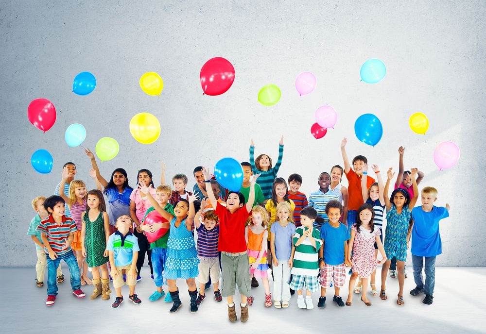 Multiethnic Children Smiling Happiness Friendship Balloon Concept