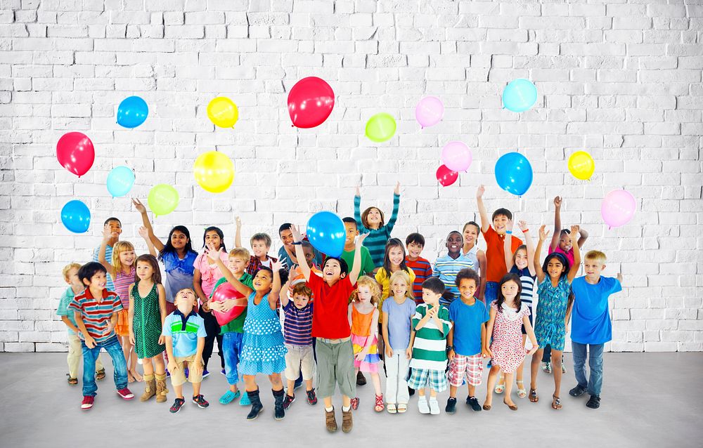 Multiethnic Children Smiling Happiness Friendship Balloon Concept