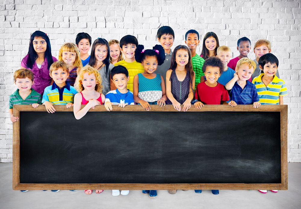 Group of diverse kids studio portrait