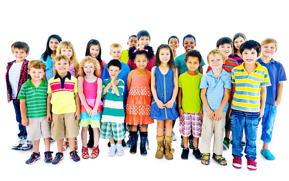 Group of diverse kids studio portrait