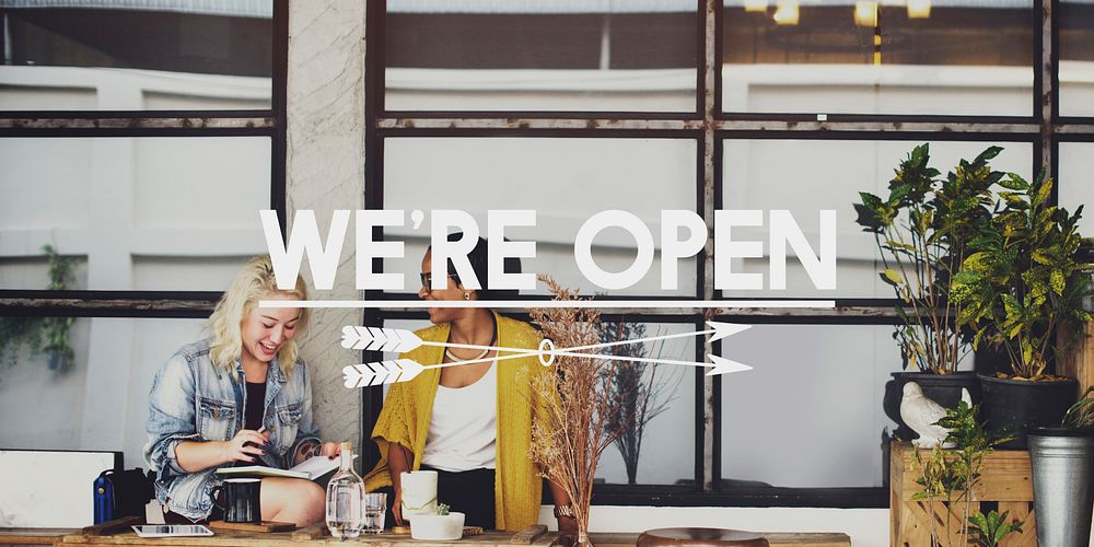 We are Open Welcome Notice Message Shop Sign Concept